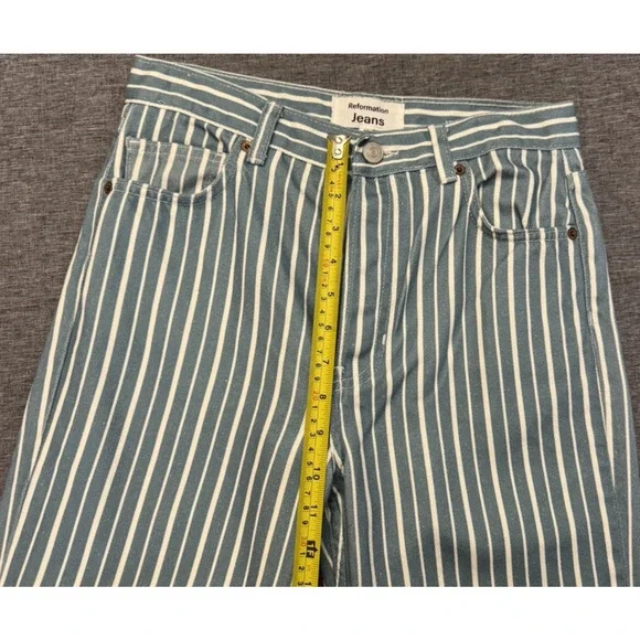Reformation Jeans Blue Metro Stripe Cynthia Striped High Rise Straight Size 26 Straight Leg
